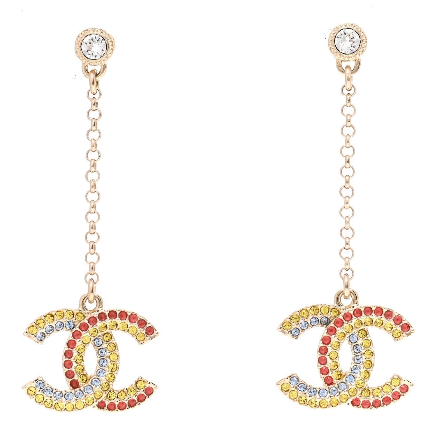 Chanel Crystal CC Drop Earrings Gold Multicolor 1 of 4