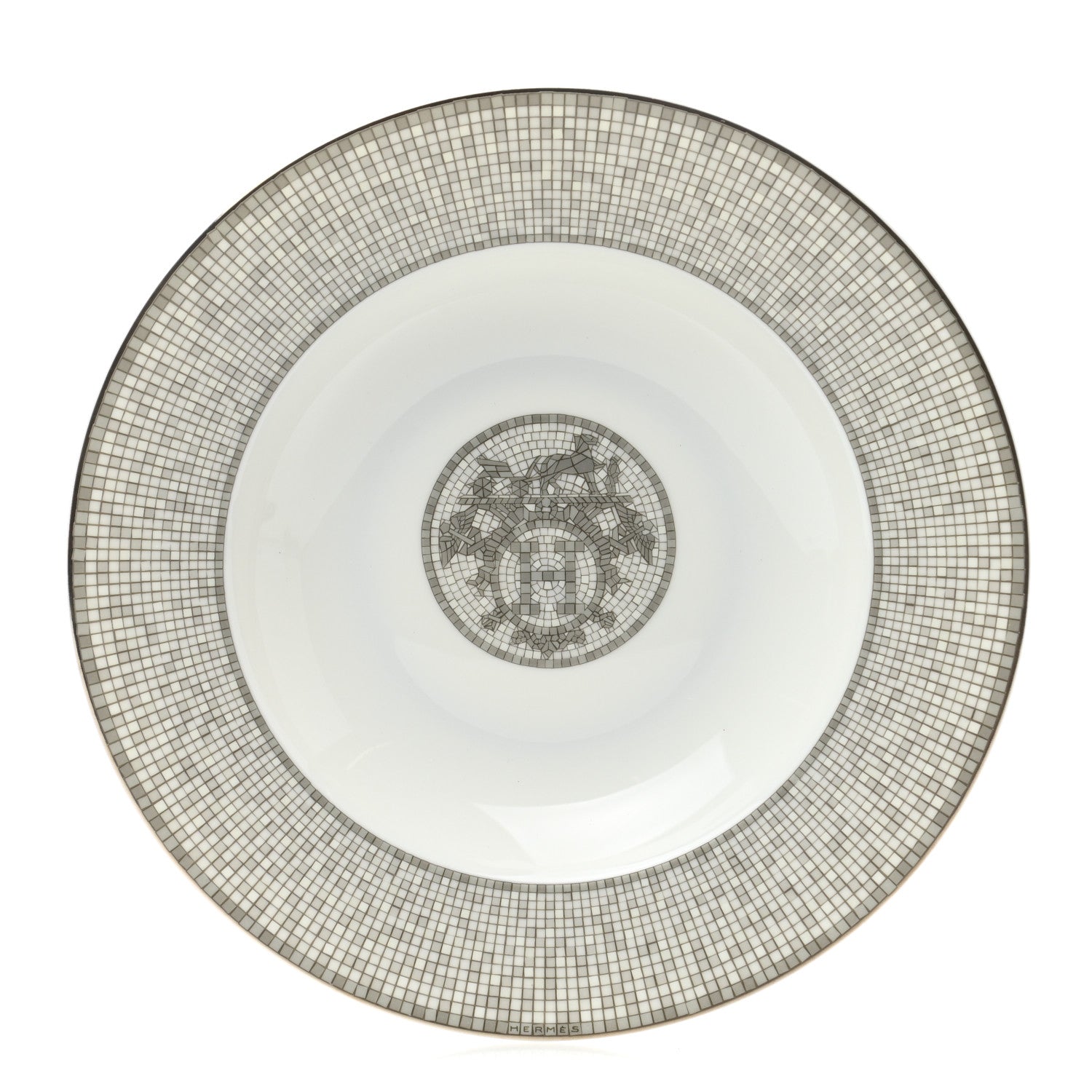 Hermes Porcelain Mosaique Au 24 Soup Bowl Platine 1 of 6