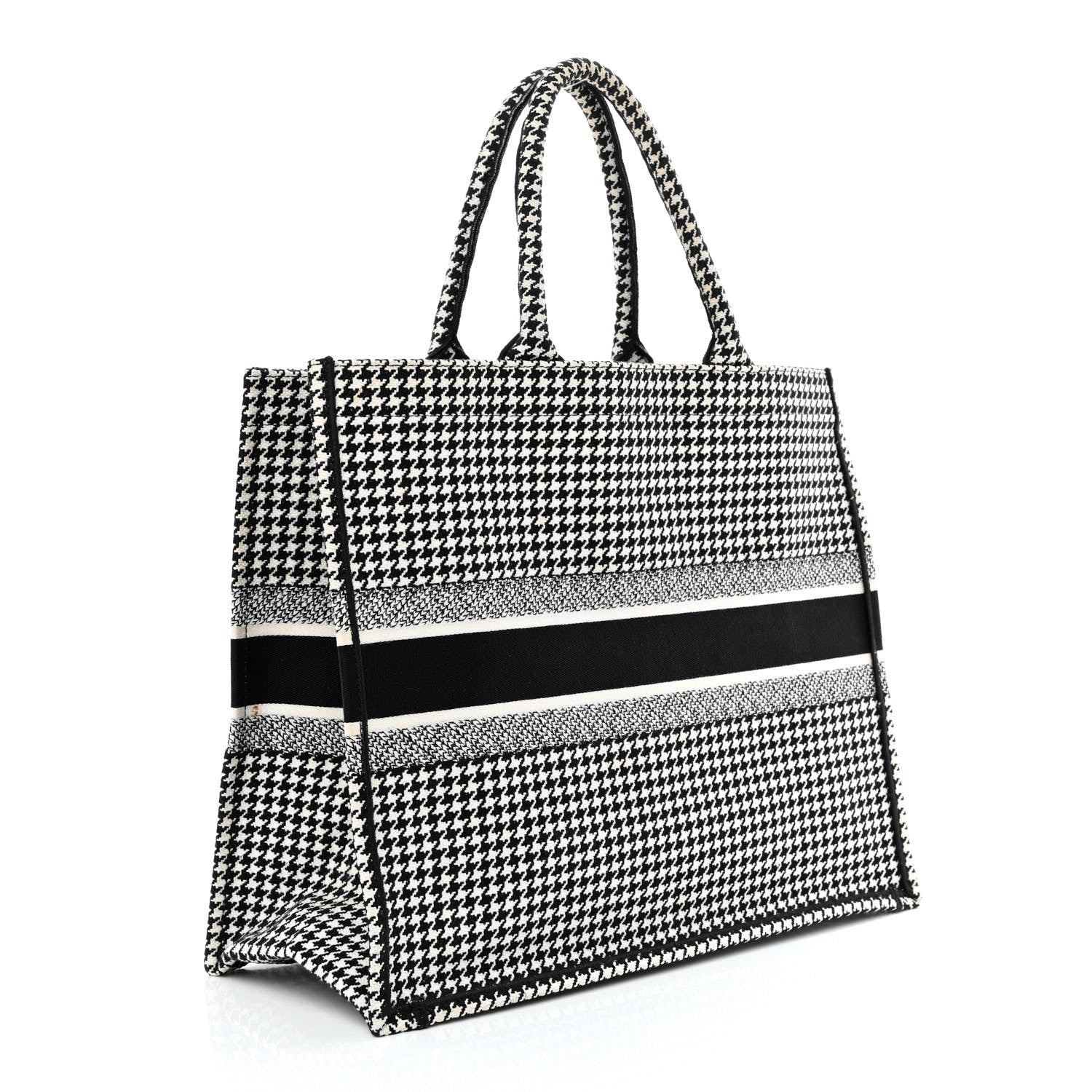 Christian Dior Canvas Houndstooth Embroidered Book Tote Black White 3 of 14