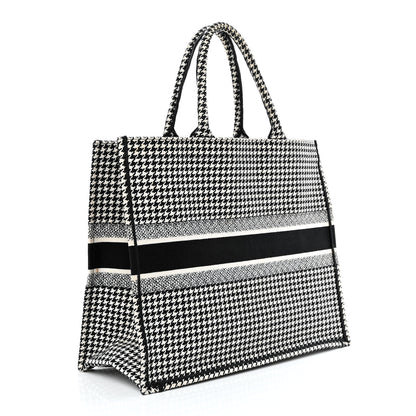 Christian Dior Canvas Houndstooth Embroidered Book Tote Black White 3 of 14