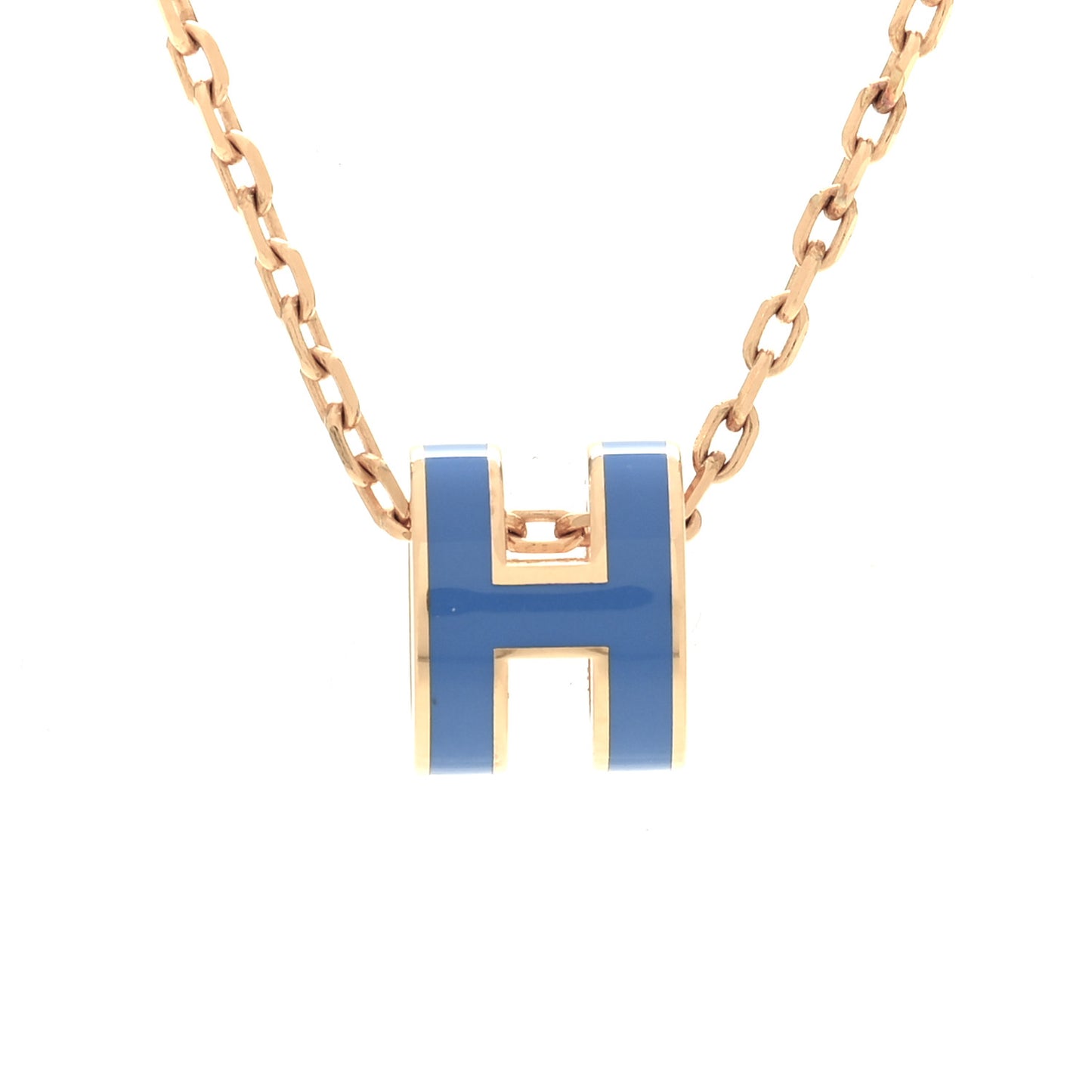 Lacquered Gold Mini Pop H Pendant Necklace Bleu Sature