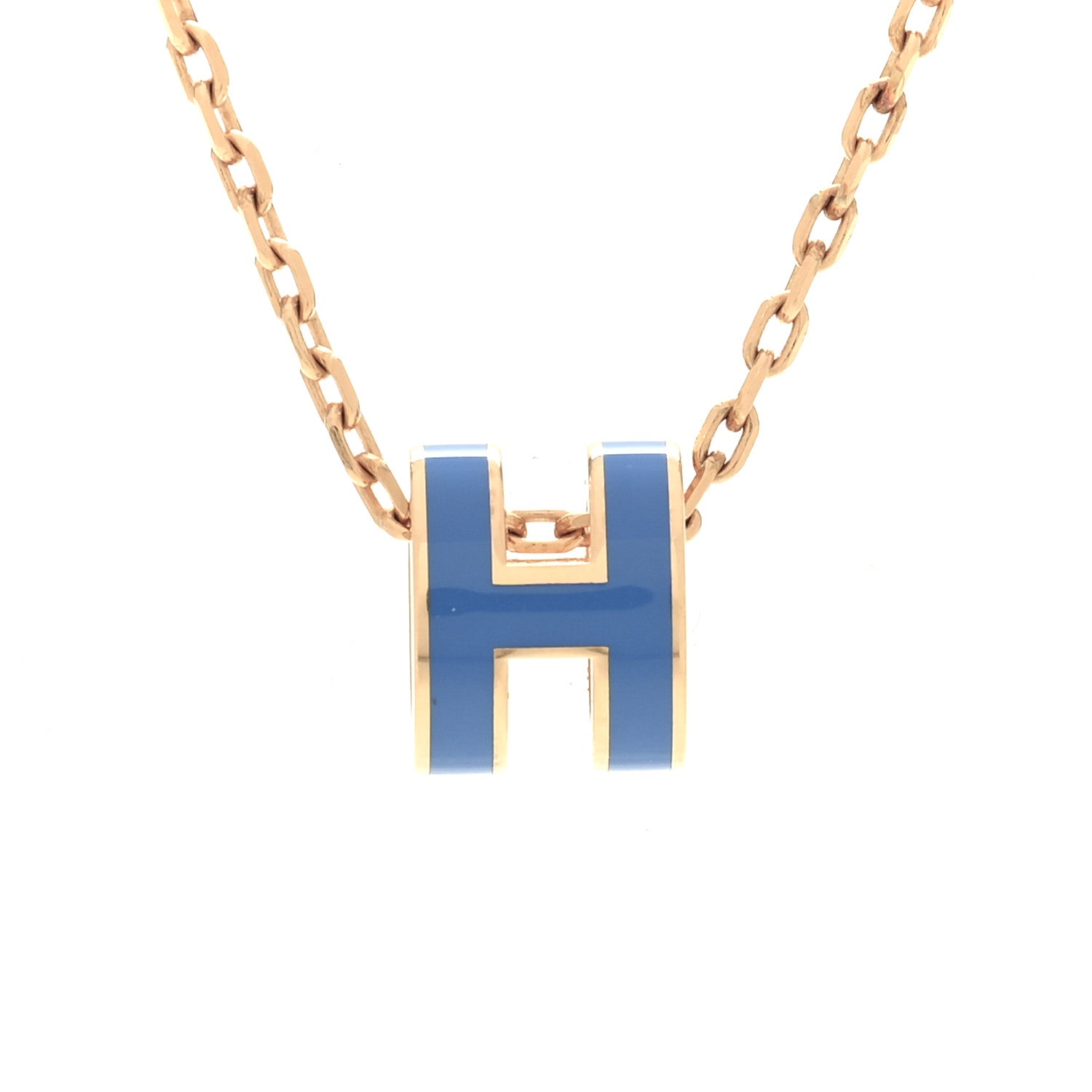 Hermes Lacquered Gold Mini Pop H Pendant Necklace Bleu Sature 4 of 7