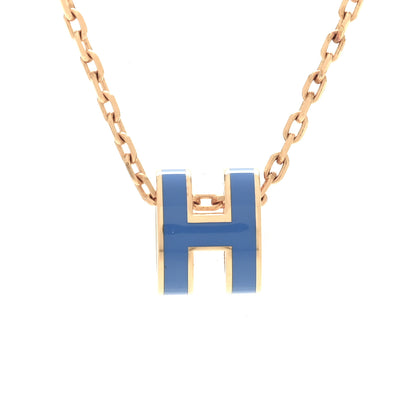 Hermes Lacquered Gold Mini Pop H Pendant Necklace Bleu Sature 4 of 7