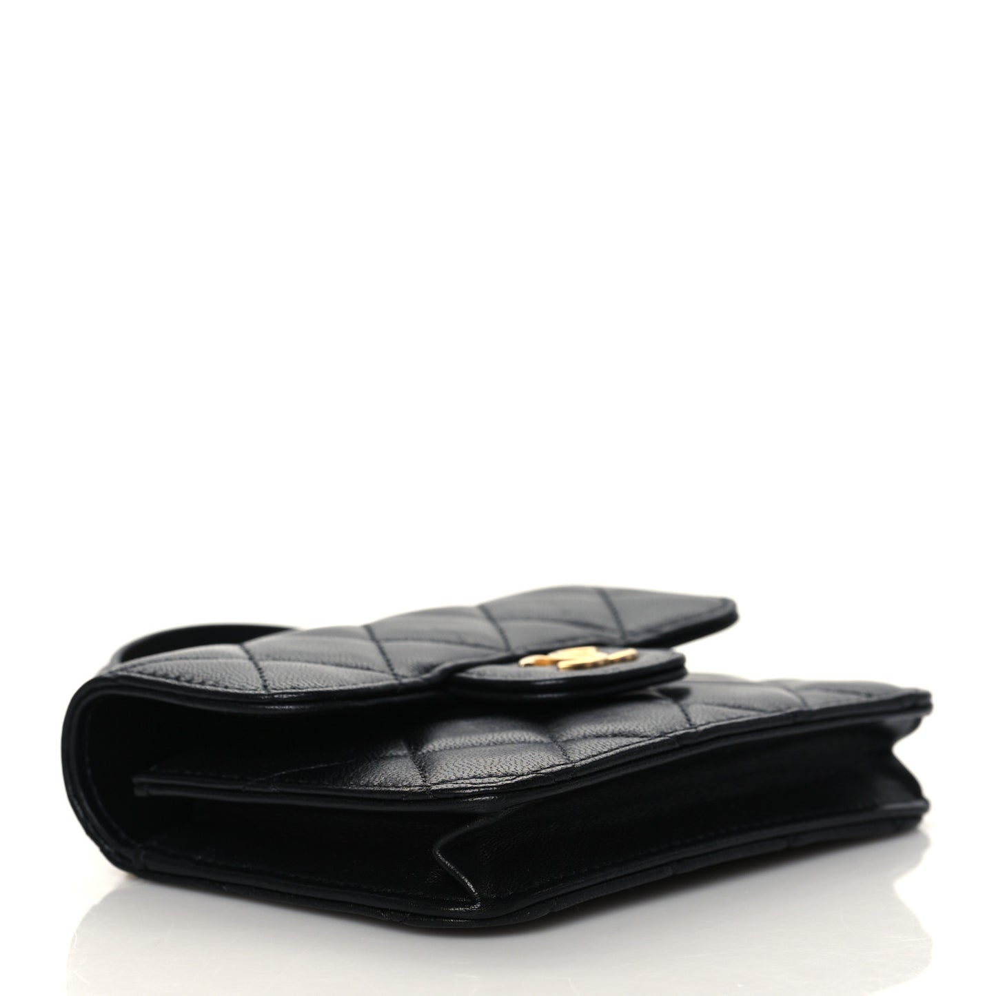 Lambskin Quilted Top Handle Flap Coin Purse With Chain Black