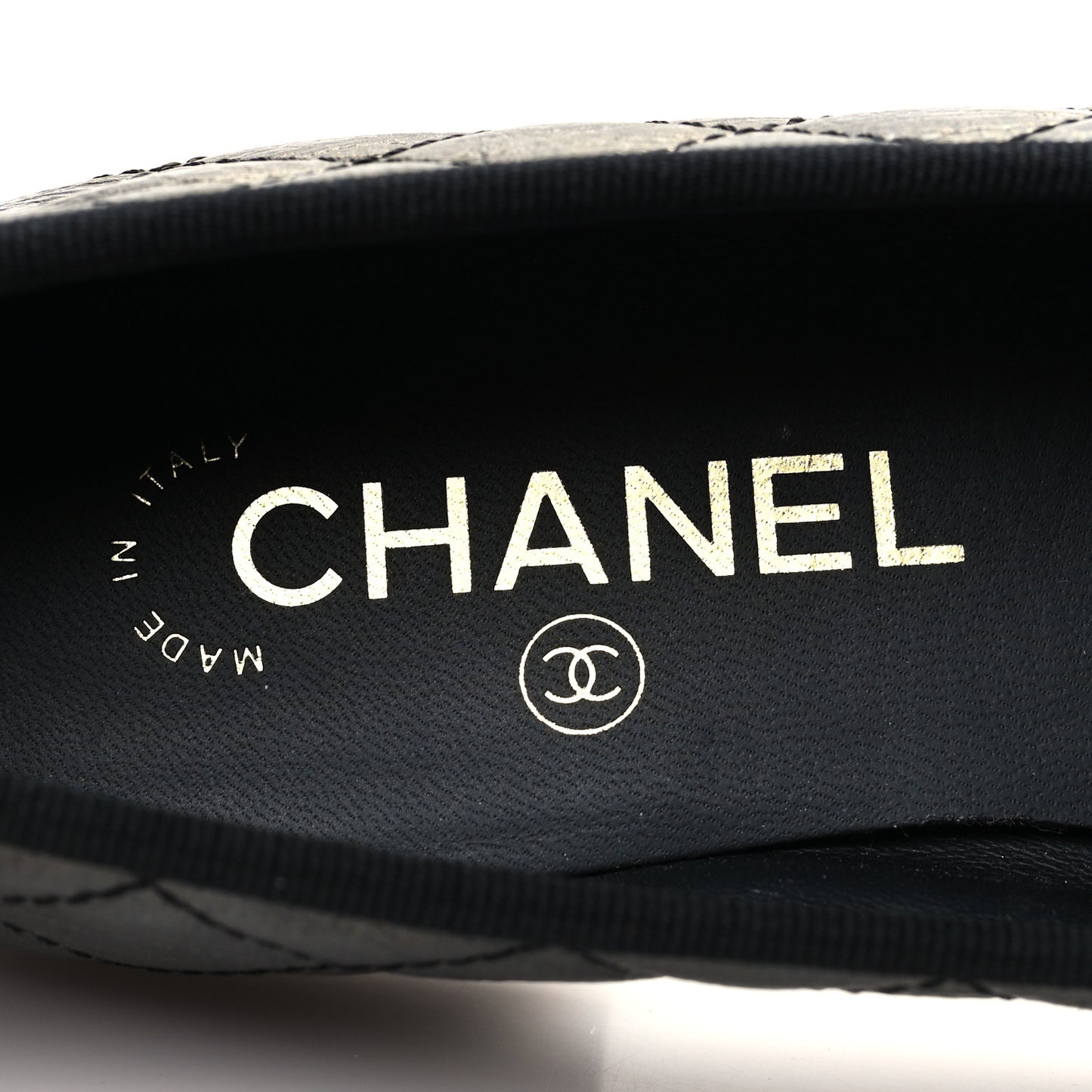 Metallic Aged Calfskin Quilted CC Cap Toe Ballerina Flats 36.5 Dark Brown
