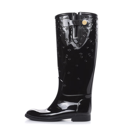 Louis Vuitton Rubber Embossed Monogram Drops High Rain Boots 39 Black 1 of 9