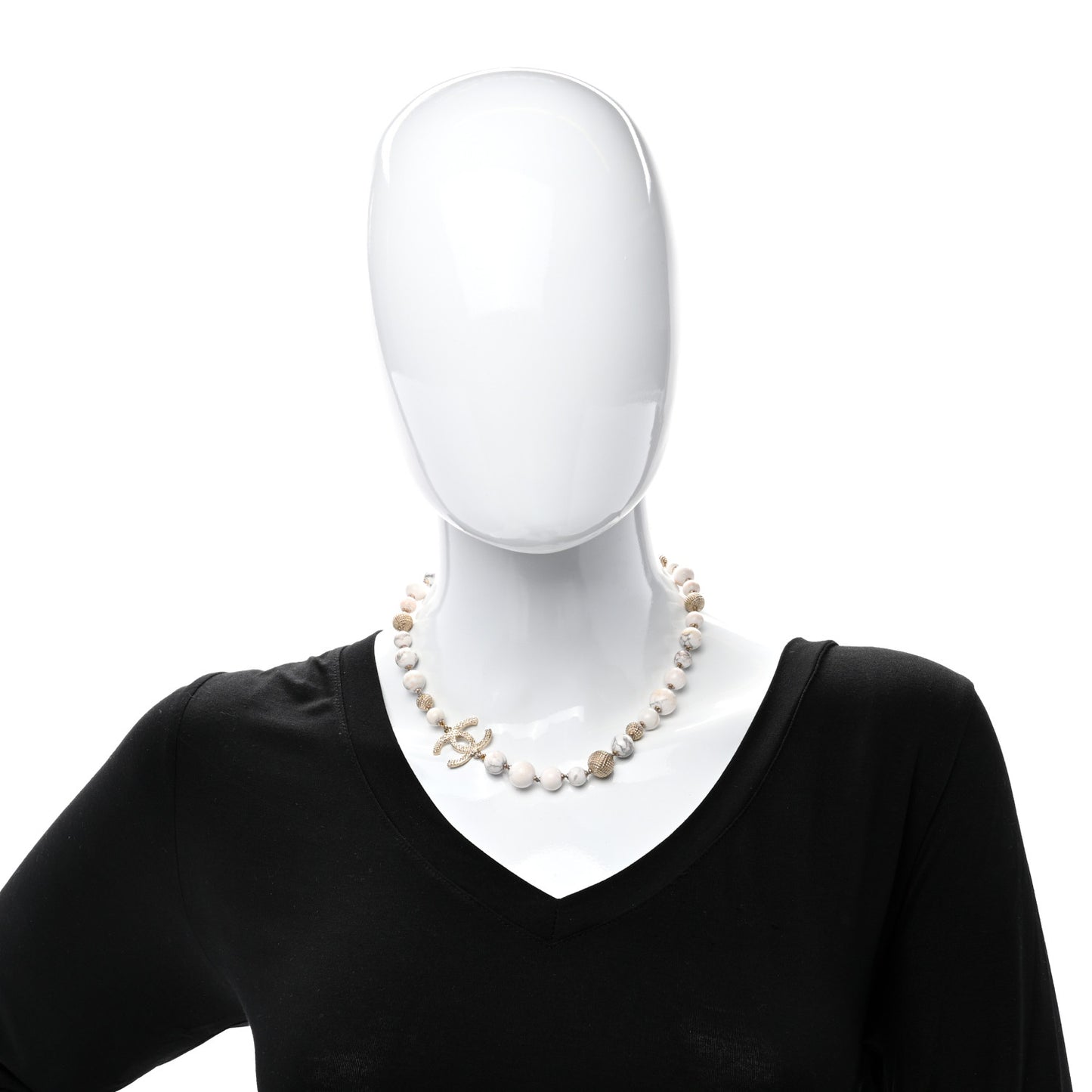 Marble Beaded CC Necklace Gold White
