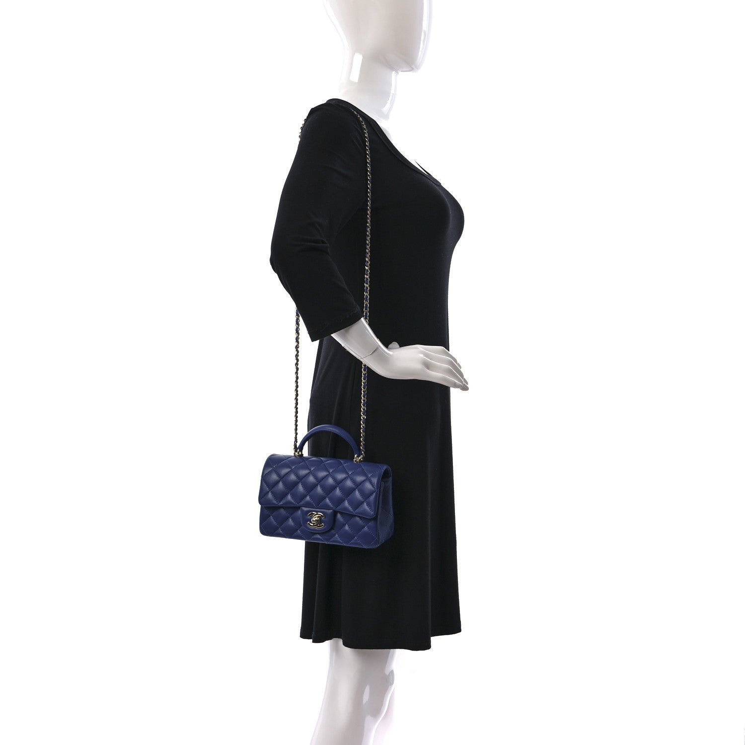 Chanel Lambskin Quilted Mini Top Handle Rectangular Flap Blue 2 of 12