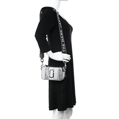 Marc Jacobs Metallic Sequin Snake Embossed Calfskin Stripe Snapshot Camera Bag Silver 2 of 14