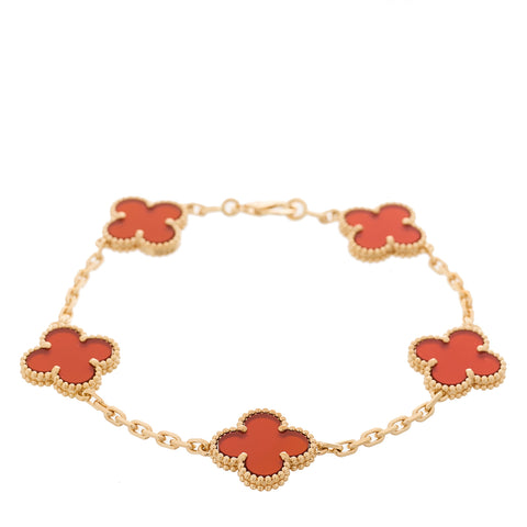 18K Yellow Gold Carnelian 5 Motifs Vintage Alhambra Bracelet