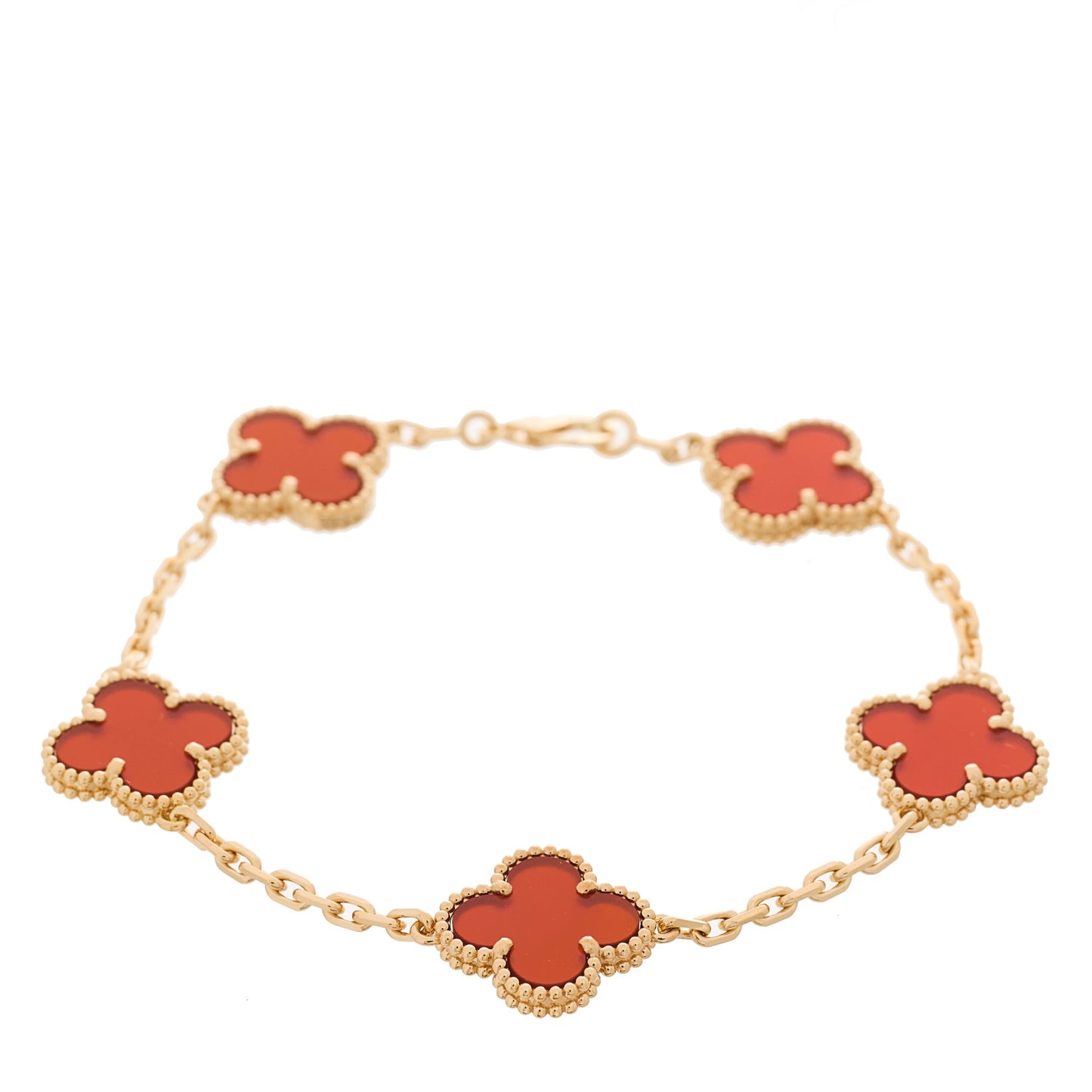 18K Yellow Gold Carnelian 5 Motifs Vintage Alhambra Bracelet