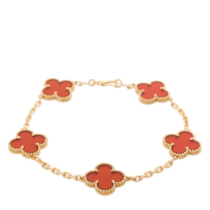 Van Cleef & Arpels 18K Yellow Gold Carnelian 5 Motifs Vintage Alhambra Bracelet 1 of 4