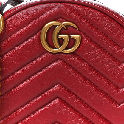 Gucci Glazed Calfskin Matelasse Heart Mini GG Marmont Round Shoulder Bag Romantic Cerise 9 of 11