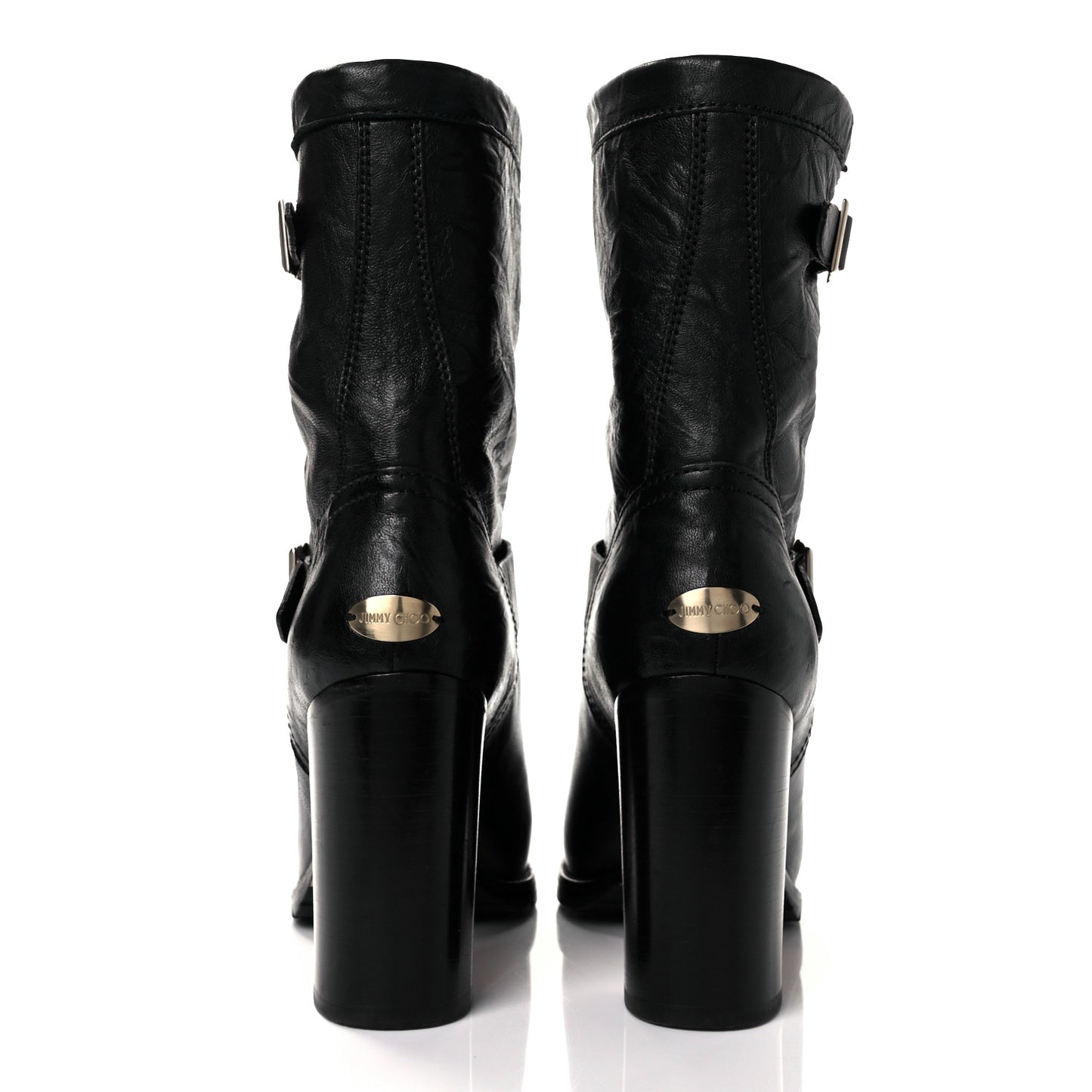 Lambskin Dart Biker Buckle Booties 38 Black