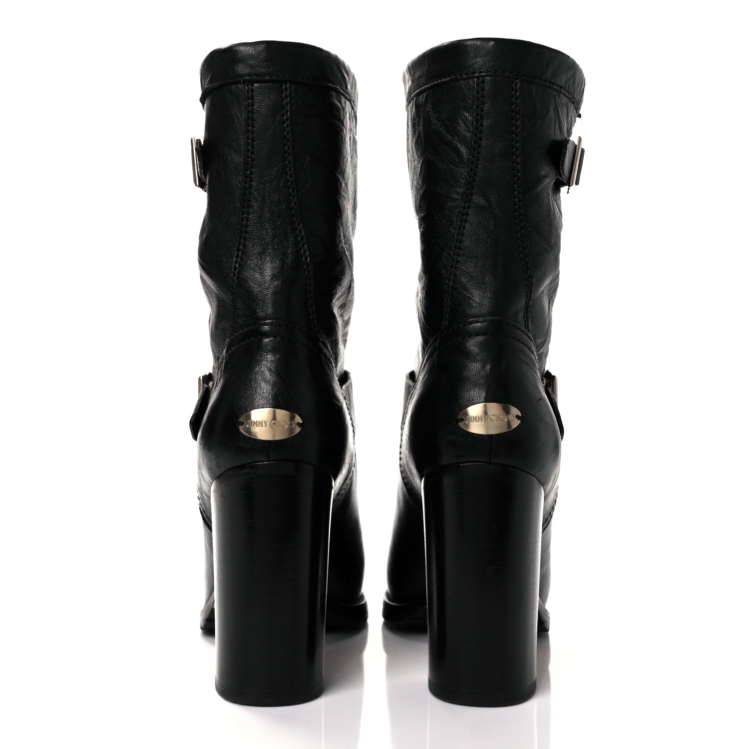Jimmy Choo Lambskin Dart Biker Buckle Booties 38 Black 5 of 9