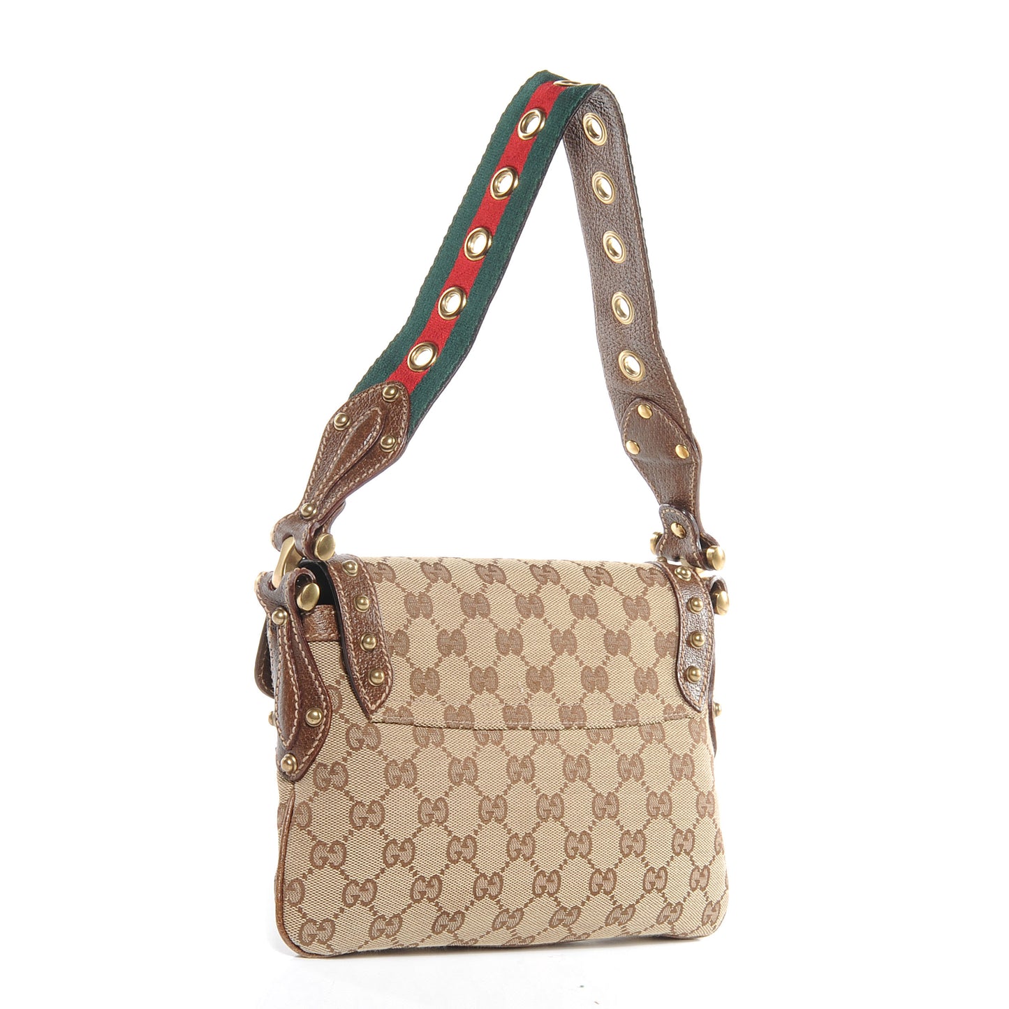 Monogram Studded Pelham Flap Bag Brown