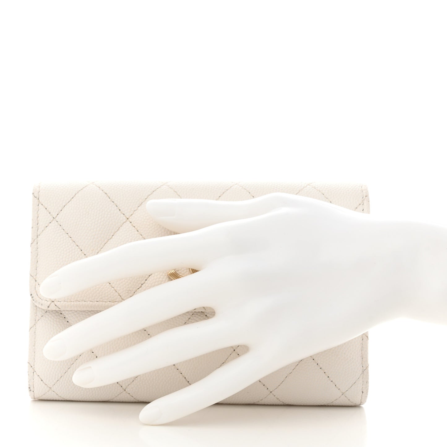 Caviar Quilted Striated CC Medium Flap Wallet White