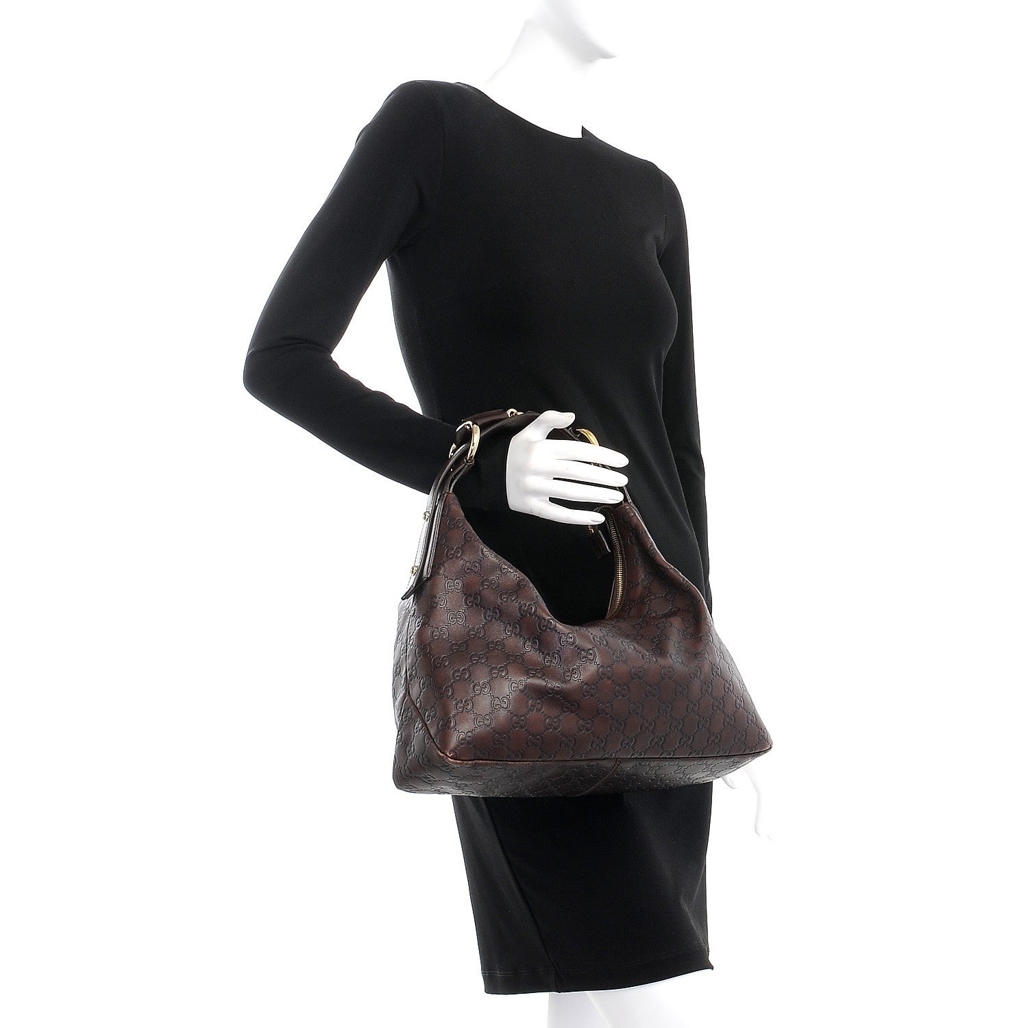 Gucci Guccissima Medium Horsebit Chain Hobo Dark Brown 2 of 12