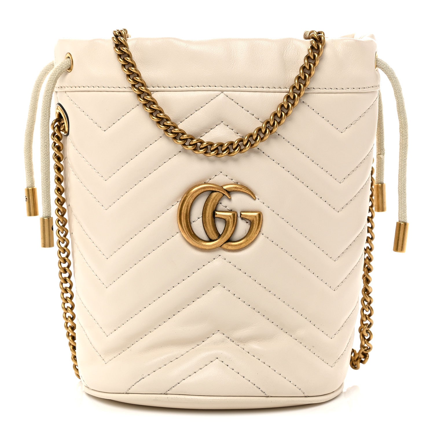 Gucci Calfskin Matelasse Mini GG Marmont 2.0 Bucket Bag White 1 of 10