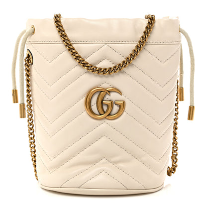 Gucci Calfskin Matelasse Mini GG Marmont 2.0 Bucket Bag White 1 of 10