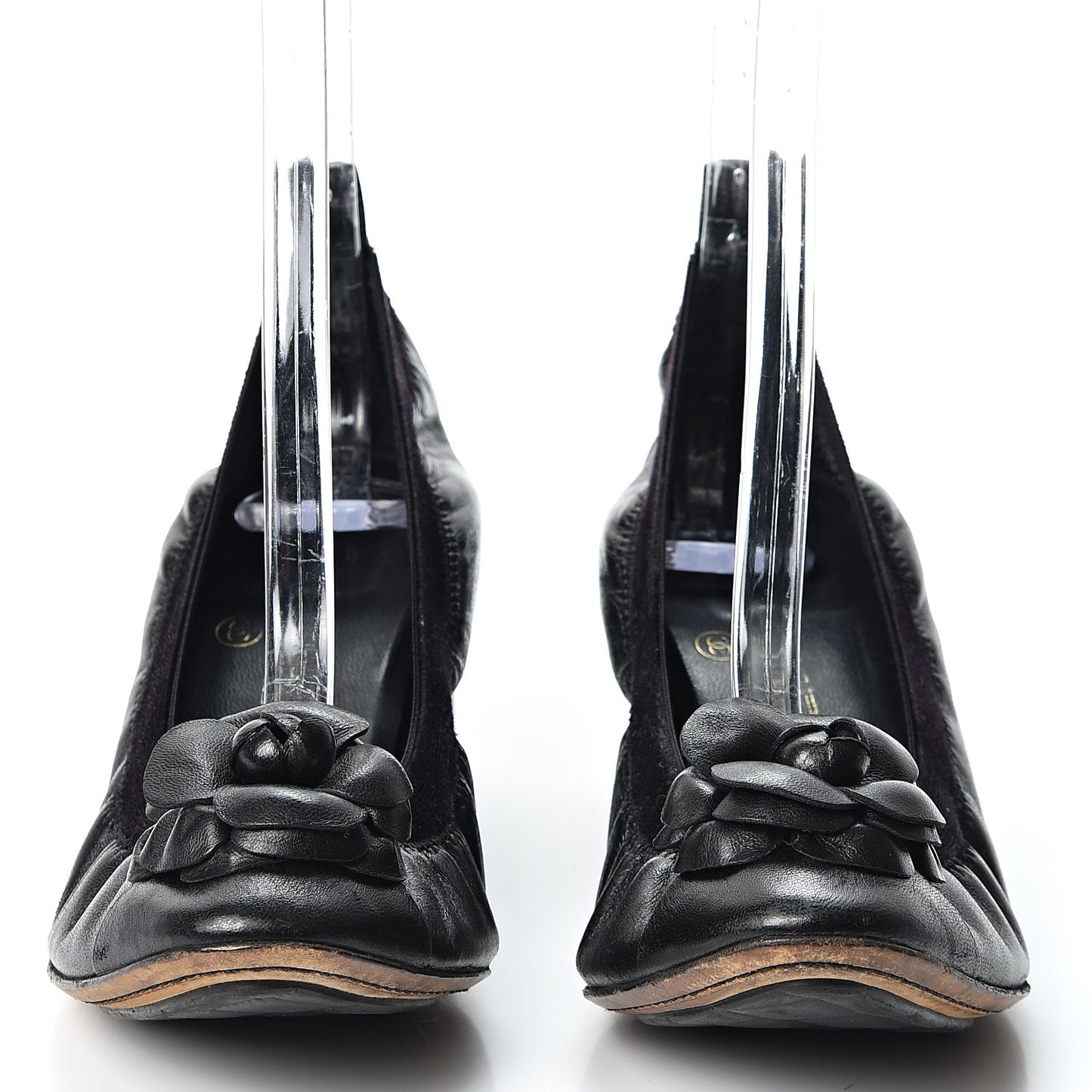 Lambskin Elastic Stretch Camellia Pumps 38 Black