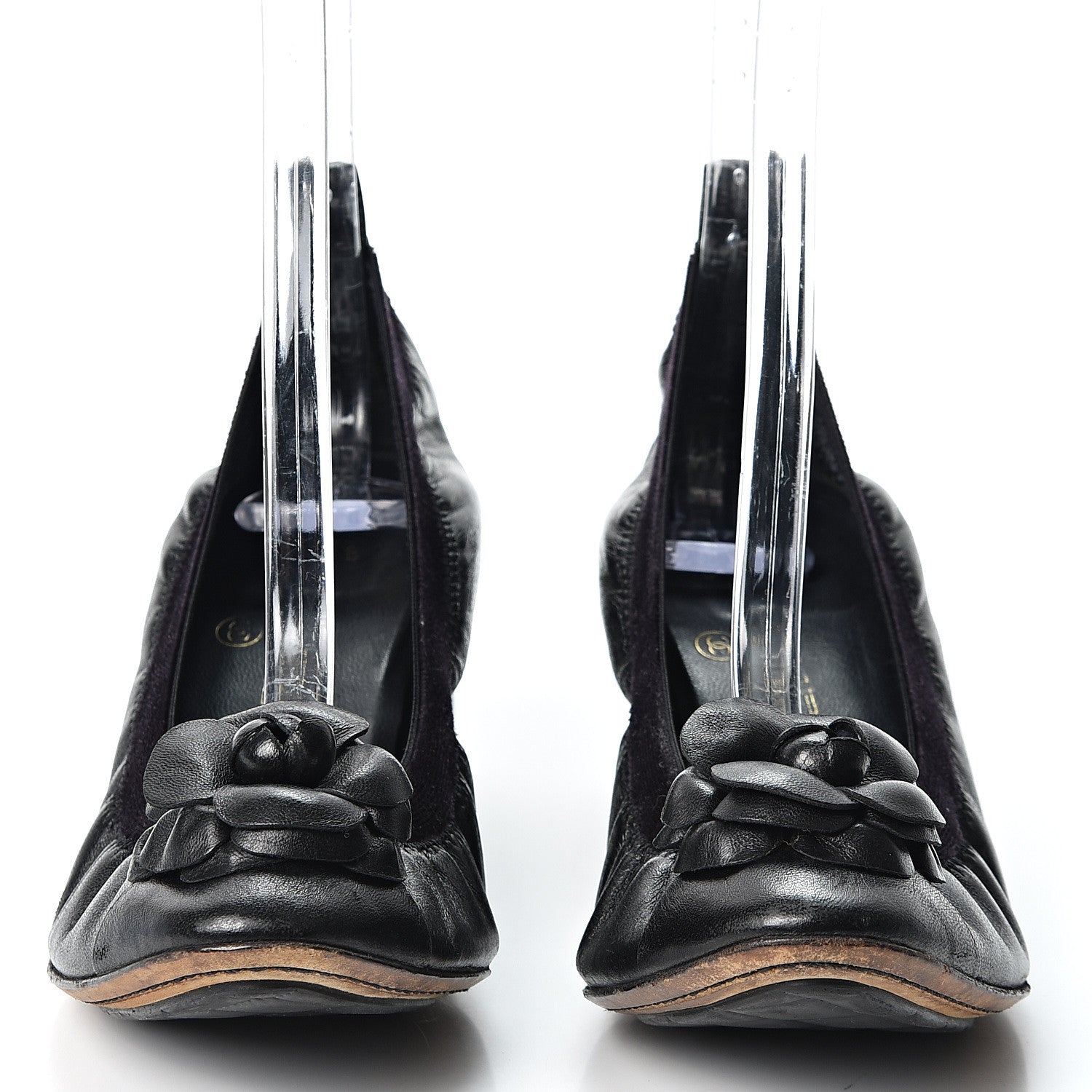 Chanel Lambskin Elastic Stretch Camellia Pumps 38 Black 2 of 10