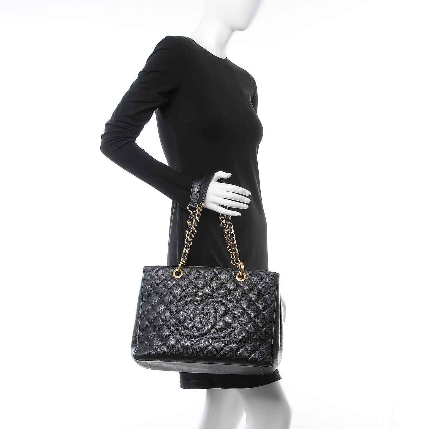 Caviar Quilted Grand Shopping Tote GST Black