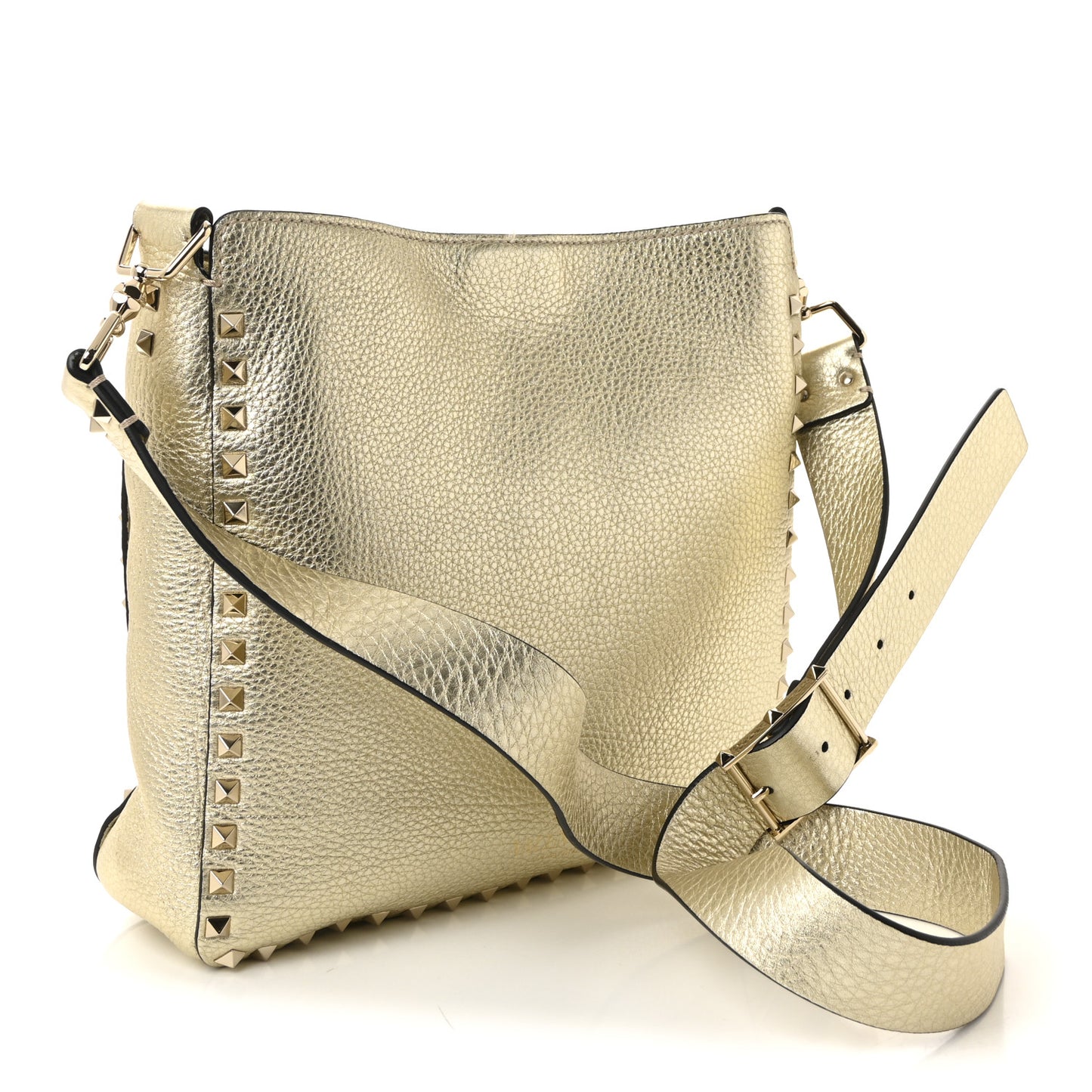 Metallic Pebbled Calfskin Small Rockstud Flip-Lock Messenger Bag Platino