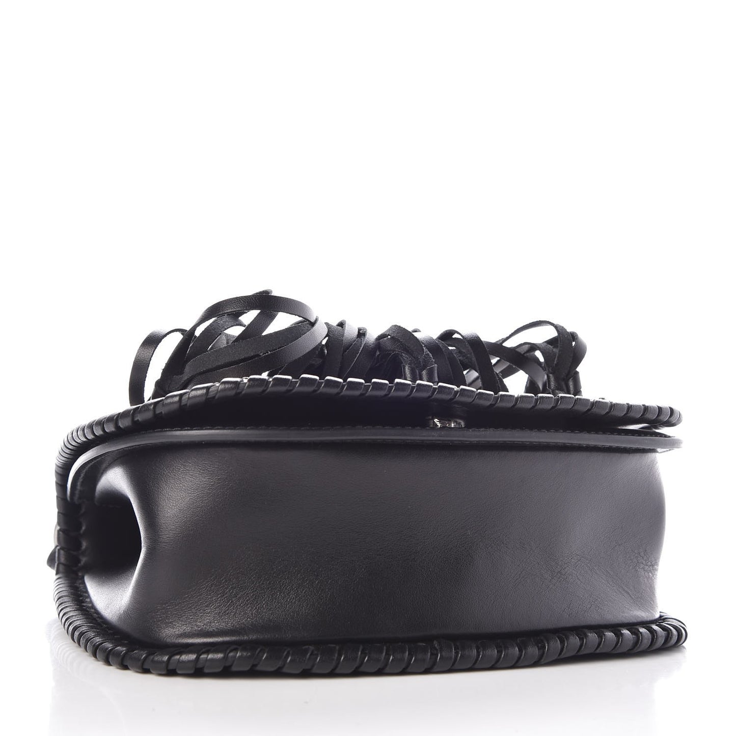City Calf Whip Stitch Fringe Saddle Bag Black