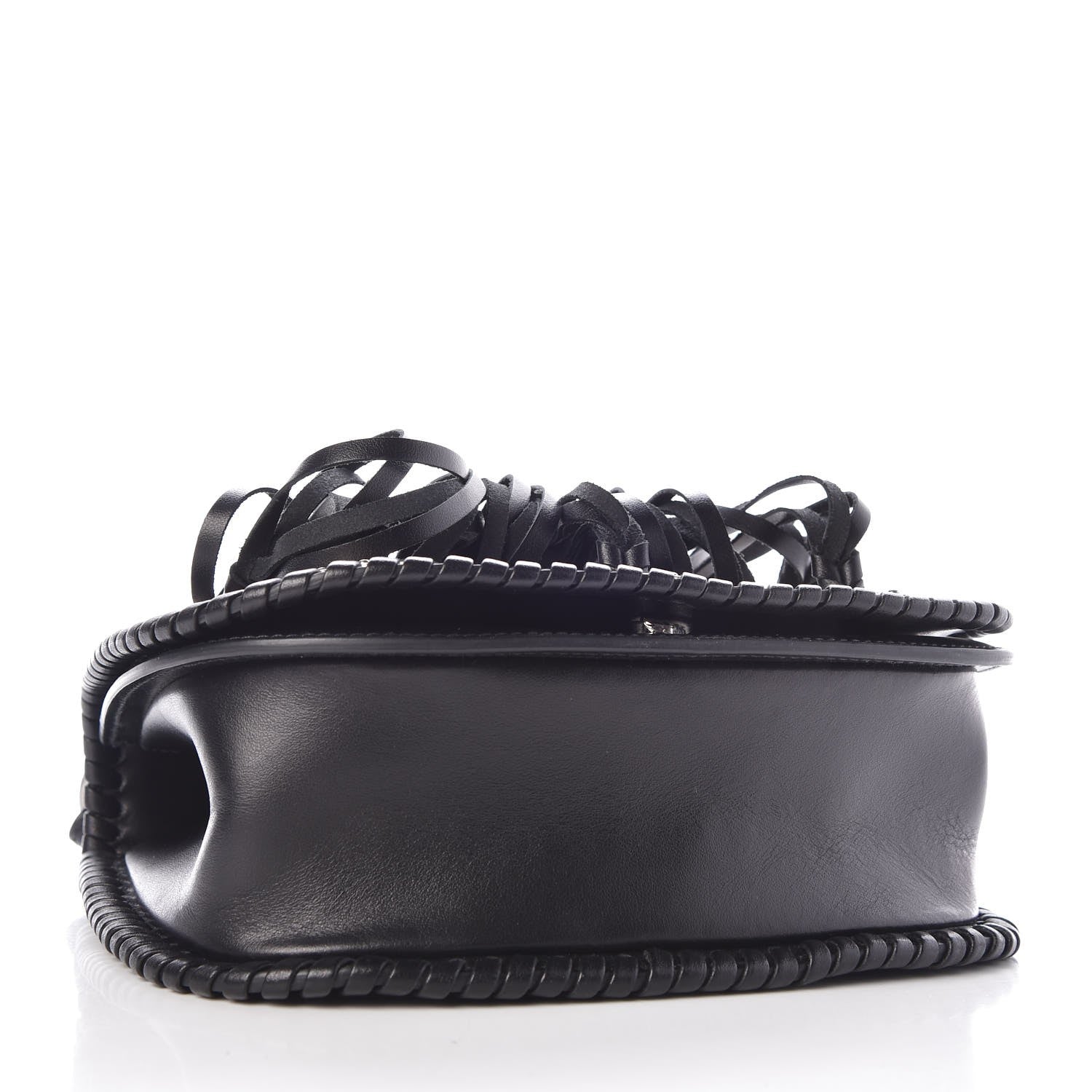 Prada City Calf Whip Stitch Fringe Saddle Bag Black 4 of 7