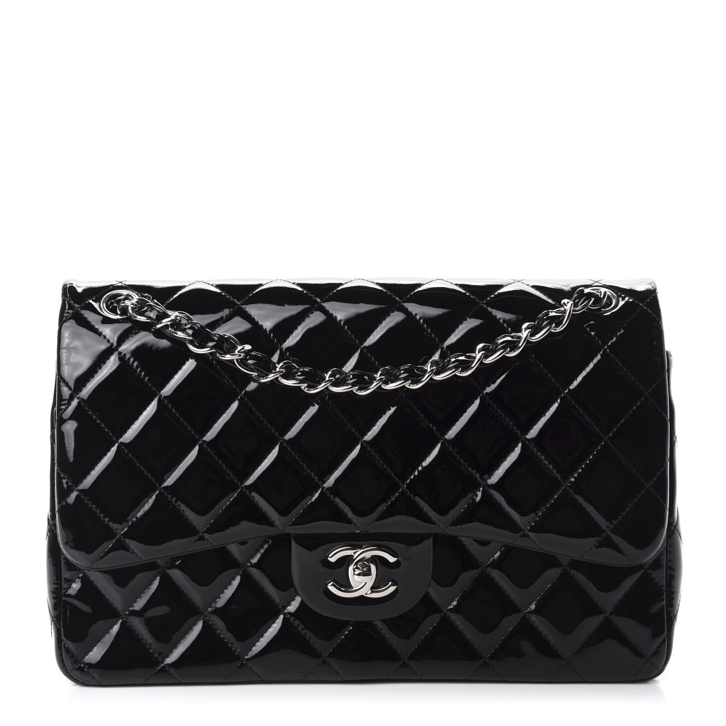 Patent Quilted Jumbo Double Flap Black