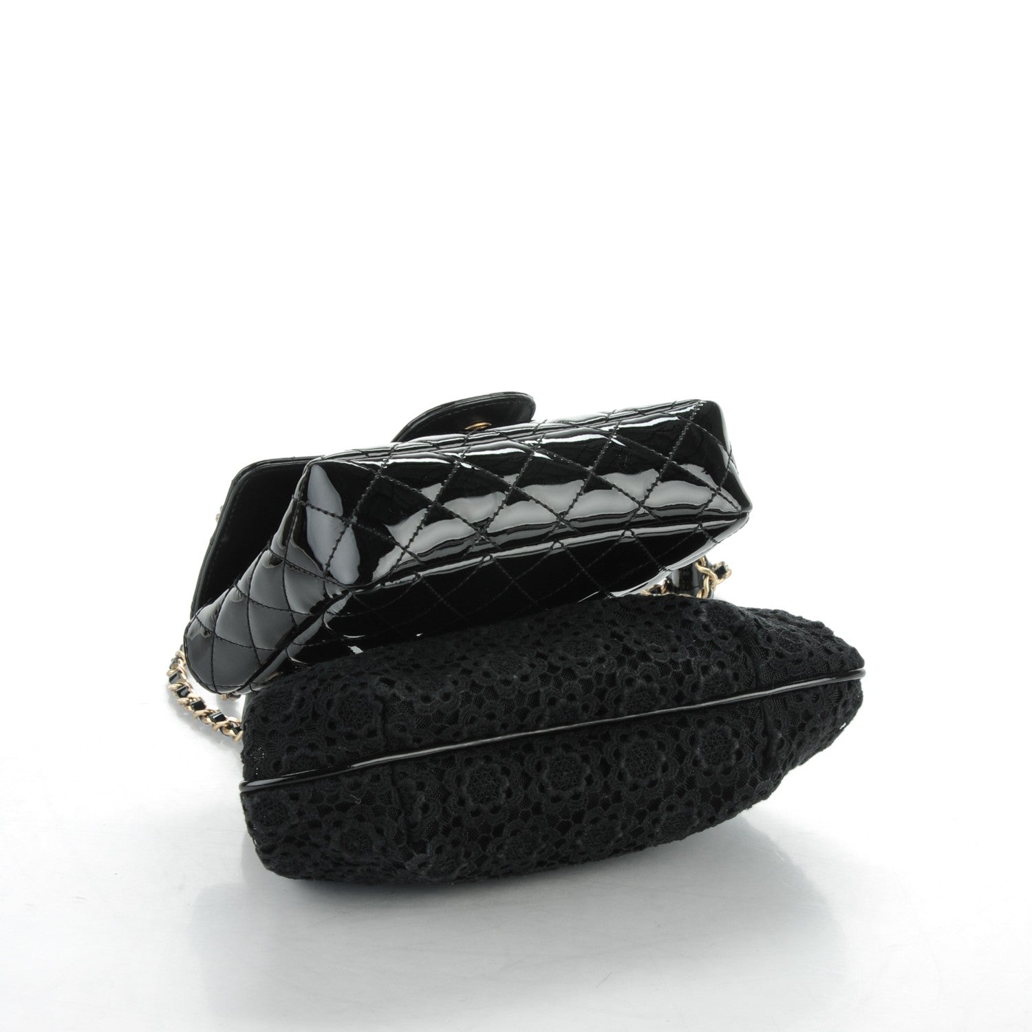 Chanel Patent Lace Mini Kiss Lock Flap Double Bag Black 4 of 8