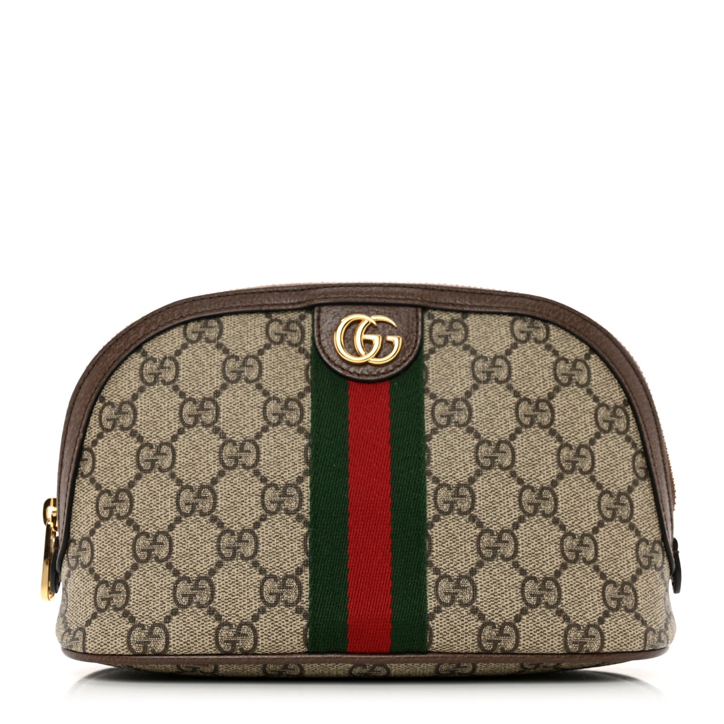 GG Supreme Monogram Textured Calfskin Web Large Ophidia Cosmetic Case Beige Ebony New Acero