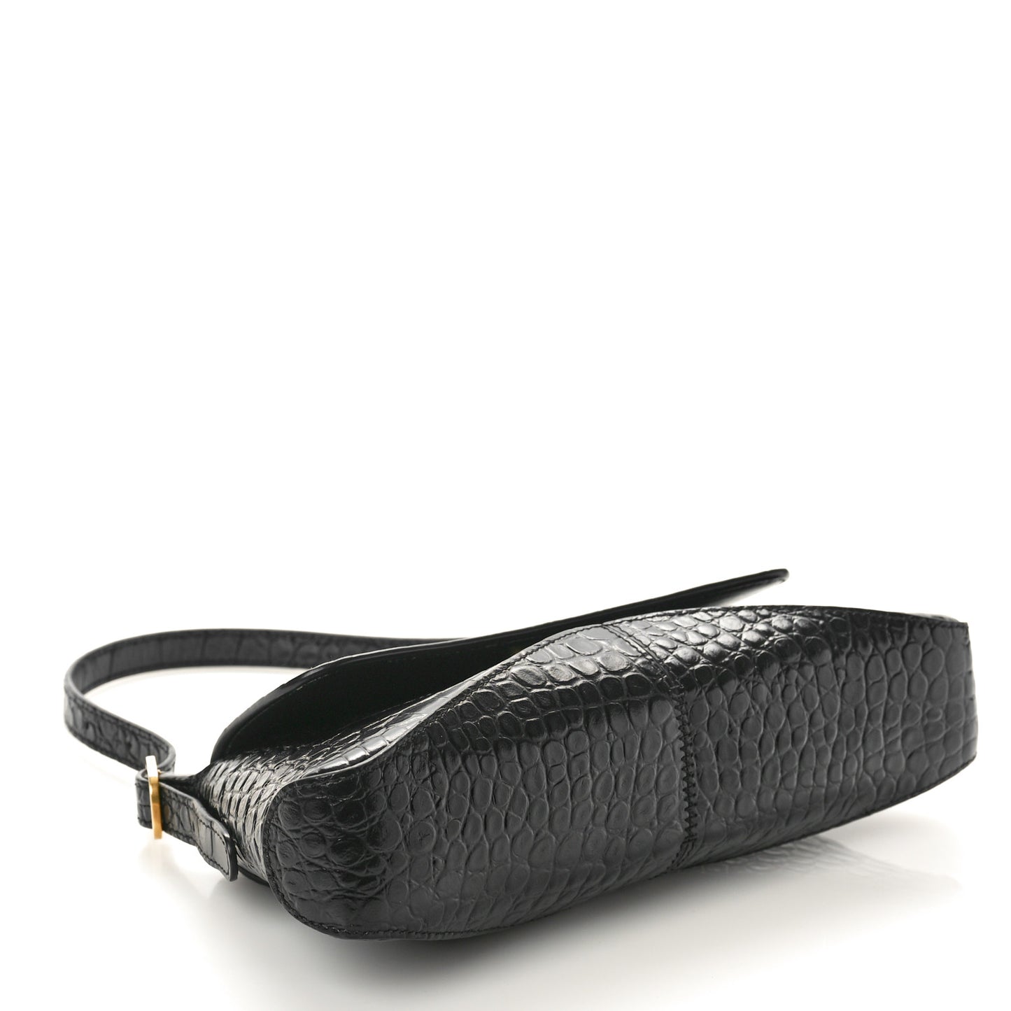 Shiny Super Supple Calfskin Crocodile Embossed Small XX Flap Stretch Bag Black