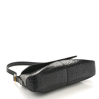 Balenciaga Shiny Super Supple Calfskin Crocodile Embossed Small XX Flap Stretch Bag Black 3 of 8