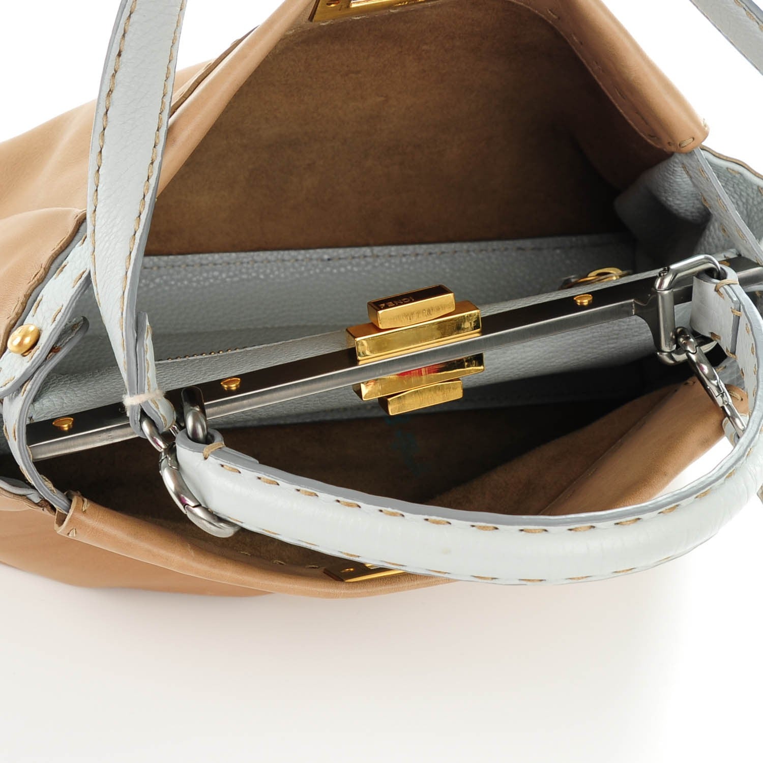Fendi Vitello Saddle Cuoio Romano Selleria Medium Peekaboo Iconic Satchel Fango Acqua 5 of 10