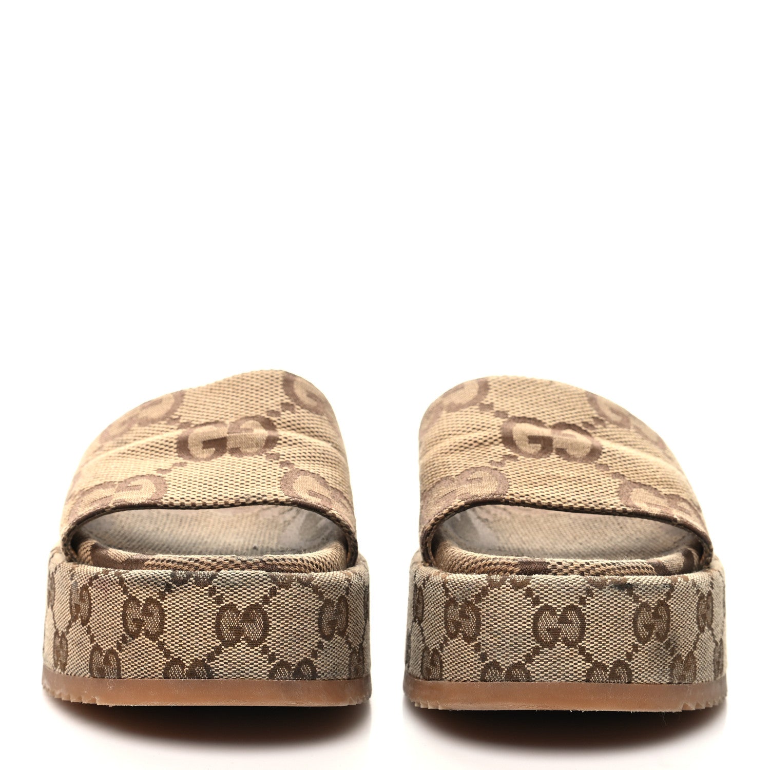 Gucci Monogram Maxi GG Angelina Platform 55mm Slide Sandals 36 Camel Ebony 2 of 10