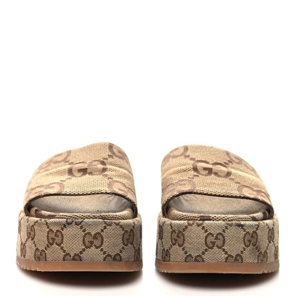 Gucci Monogram Maxi GG Angelina Platform 55mm Slide Sandals 36 Camel Ebony 2 of 10