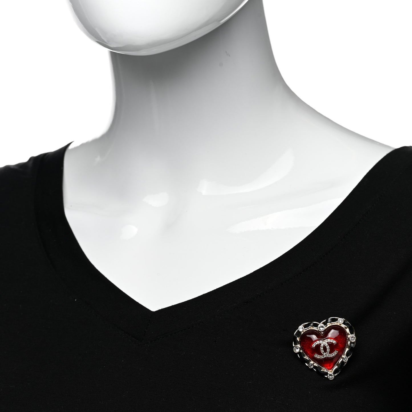 CC Lambskin Resin Crystal Heart Brooch Gold Red Black