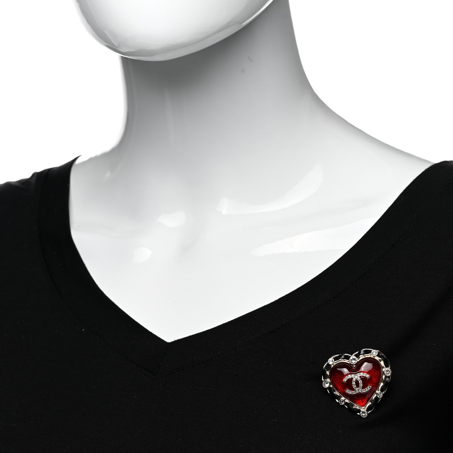 Chanel CC Lambskin Resin Crystal Heart Brooch Gold Red Black 2 of 5