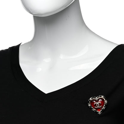 Chanel CC Lambskin Resin Crystal Heart Brooch Gold Red Black 2 of 5