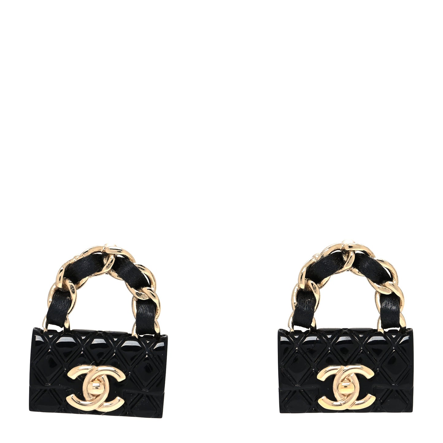 Metal Resin Lambskin Quilted CC Turnlock Chain Flap Bag Earrings Black Gold