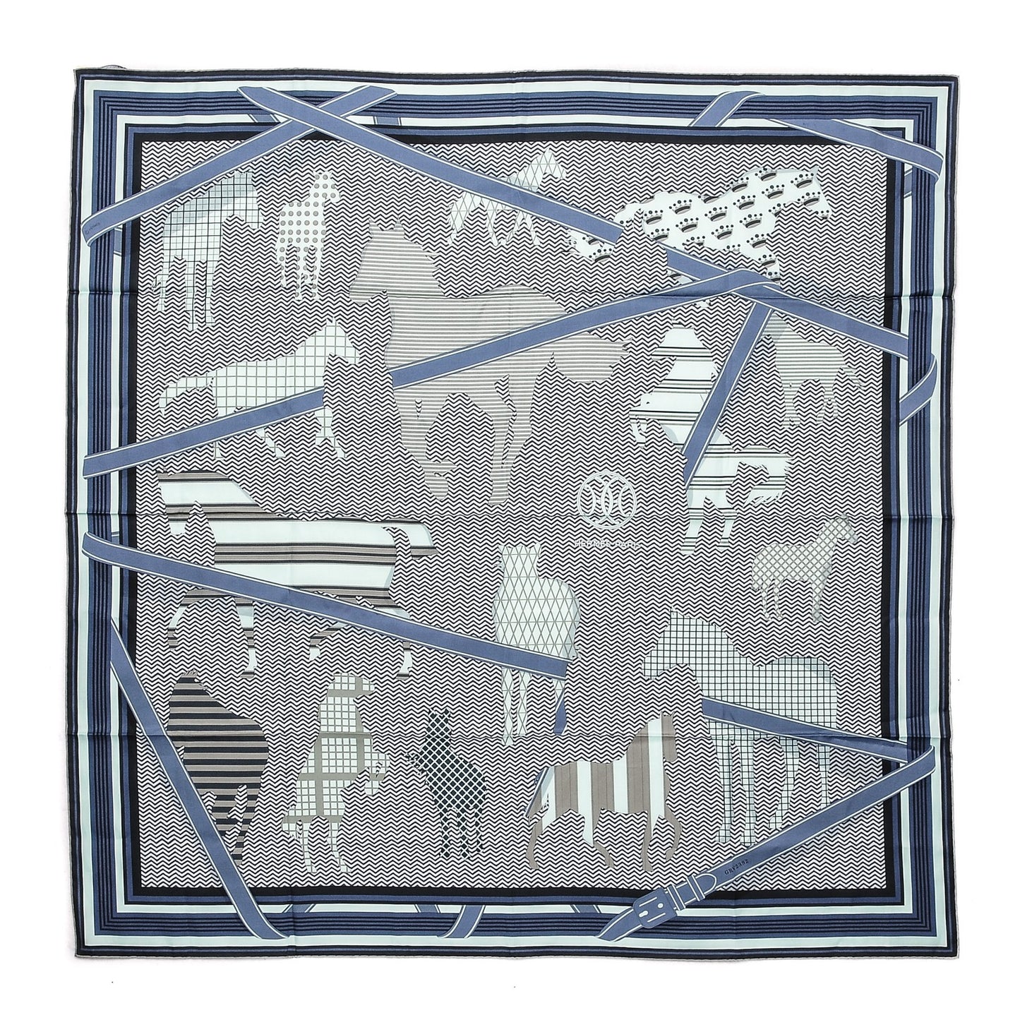 Silk Cotton Clan Equestre Scarf 100 Bleu Moyen Aqua Marine
