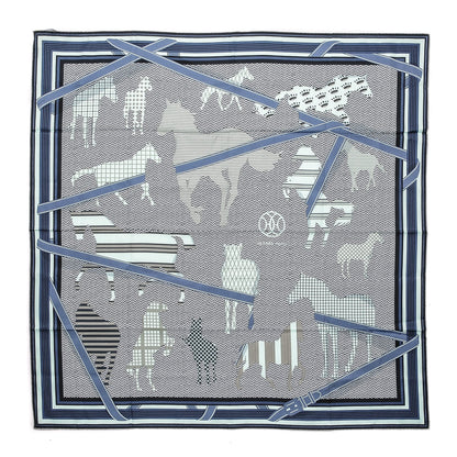 Hermes Silk Cotton Clan Equestre Scarf 100 Bleu Moyen Aqua Marine 1 of 8