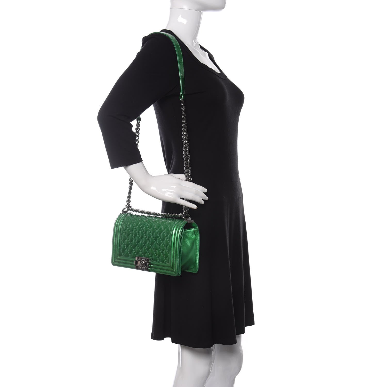 Chanel Metallic Patent Calfskin Quilted Medium Boy Flap Green 2 of 16