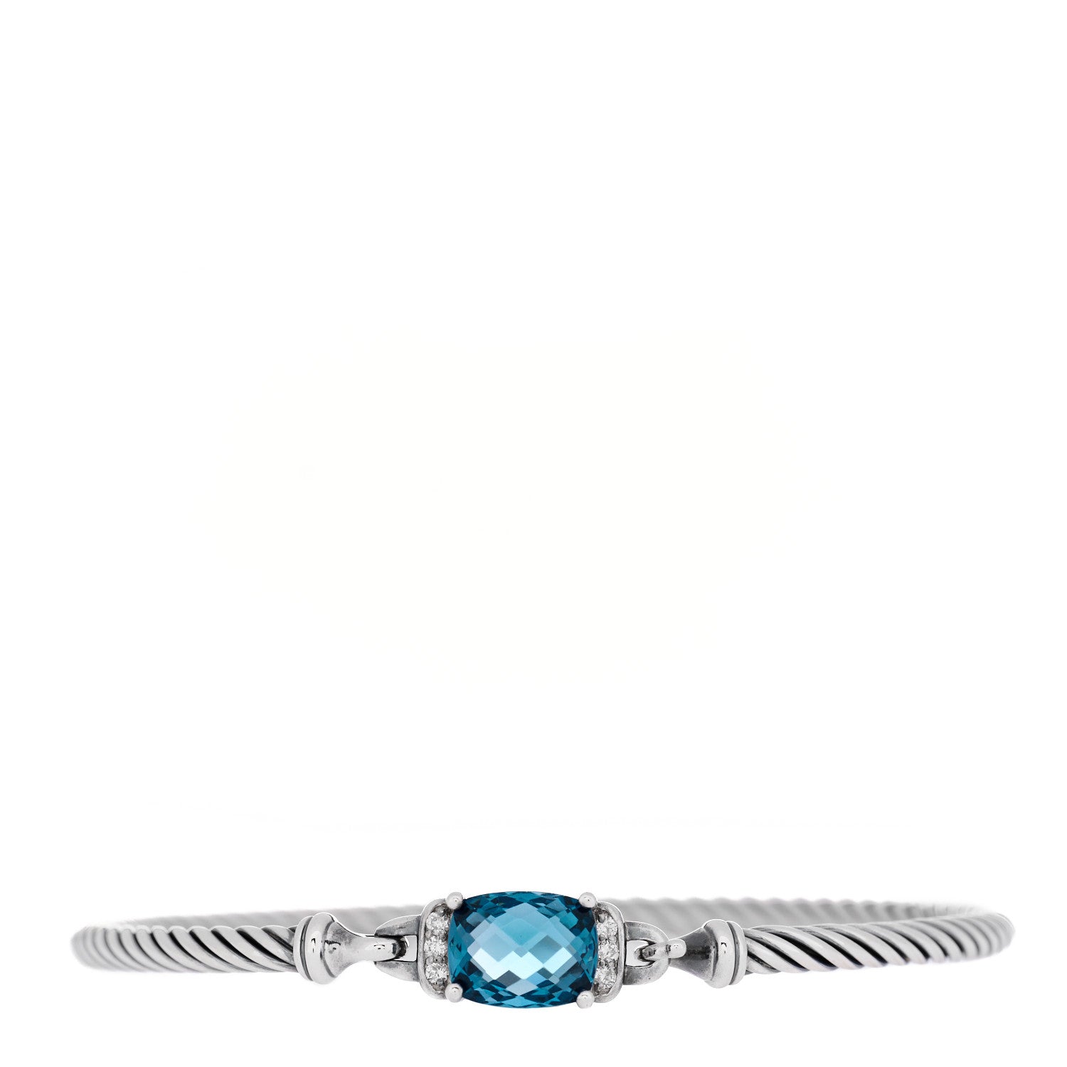 David Yurman Sterling Silver Diamond Hampton Blue Topaz 3mm Petite Wheaton Bracelet 1 of 4