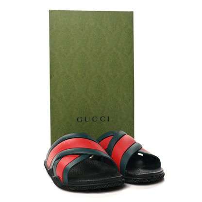 Gucci Rubber Web Mens Criss Cross Slide Sandals 35 Green Red 9 of 9