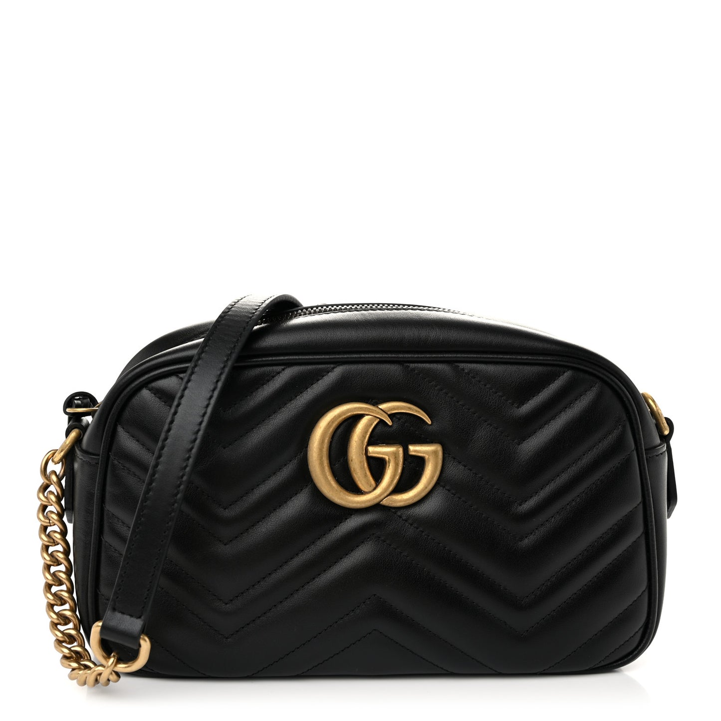 Calfskin Matelasse Small GG Marmont Chain Shoulder Bag Black