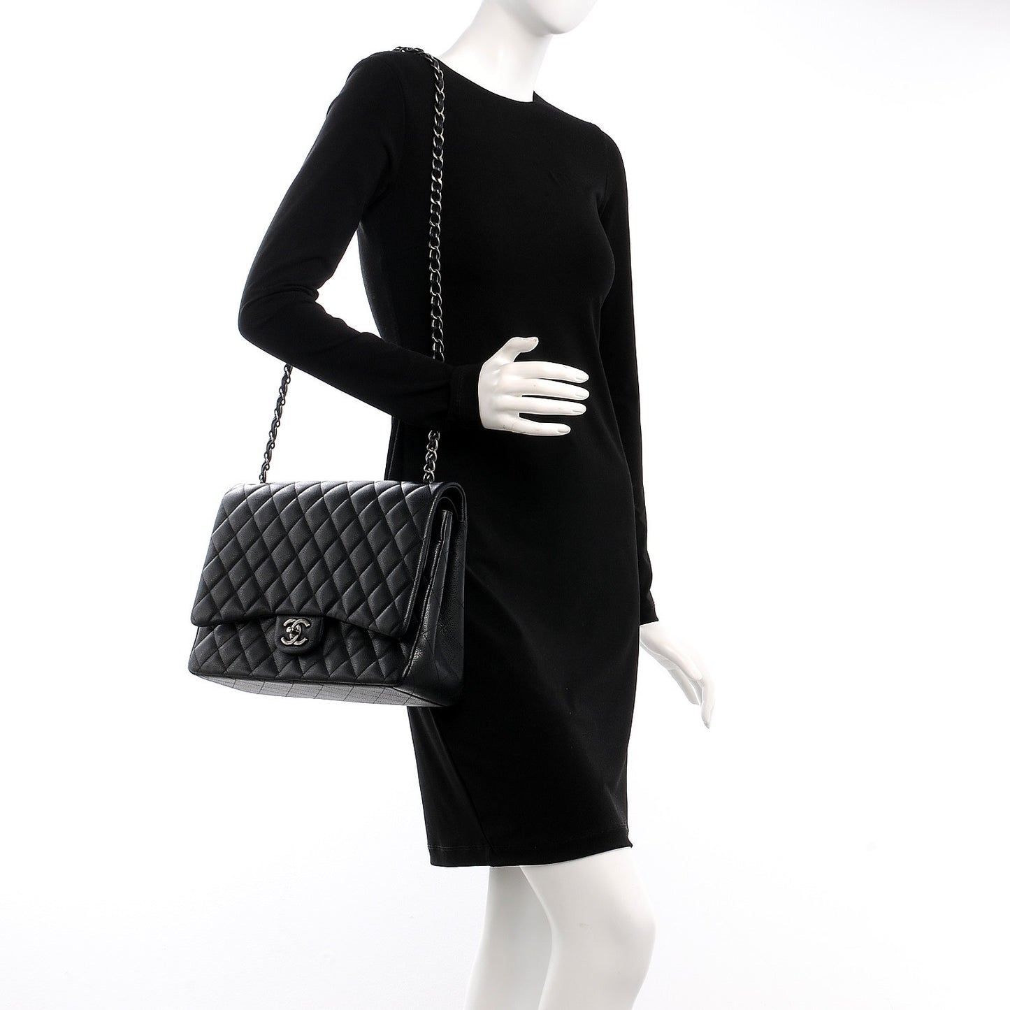 Caviar Quilted Maxi Double Flap Black