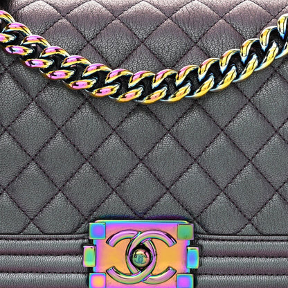Chanel Iridescent Goatskin Quilted Medium Boy Flap Purple 8 of 10